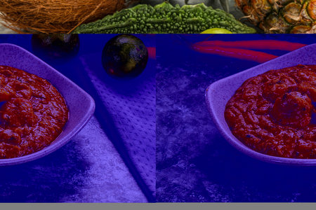 Hot Indian prawn masala with spicesの写真素材