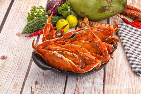 Gourmet Hot fresh Boiled red crabの写真素材