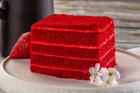 Gourmet Red velvet cream cake served strawberry