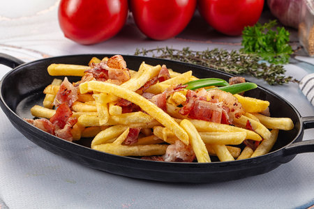 French fried potato with roasted baconの写真素材