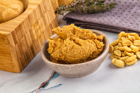 Crunchy peanut butter fat product for breakfastの写真素材