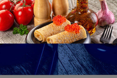 Gourmet Russian Panccakes with red caviar