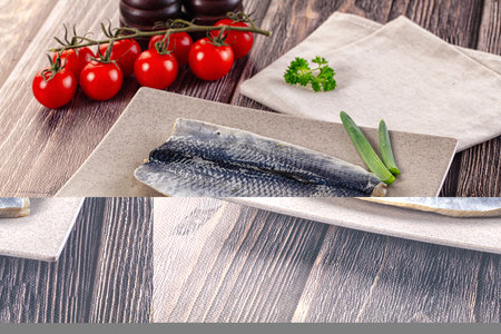 Salted herring marinated fillet with skin