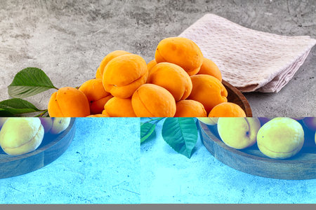 Ripe sweet juicy yellow apricots heapの写真素材