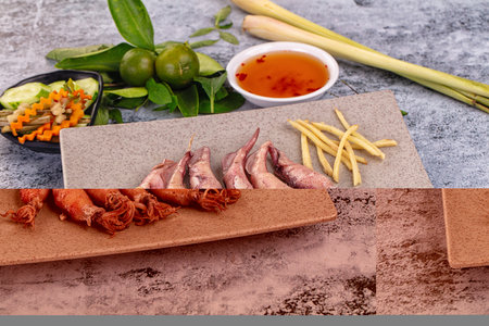 Boiled wild mini calamari snack with gingerの写真素材