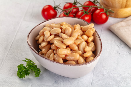 Canned white stew beans in the bowl