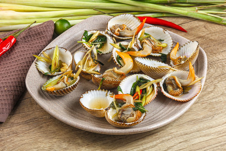 Delicious Asian mollusk shell steamed with spicesの写真素材