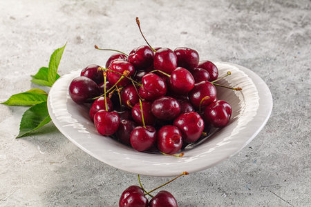 Ripe sweet juicy red cherry berryの写真素材