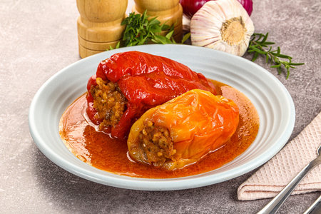 Stuffed bell pepper with meat and riceの写真素材