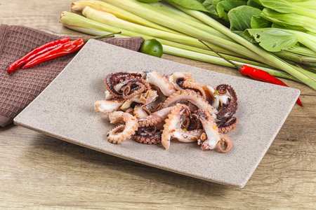 Grilled octopus red tentacle sliced appetizerの写真素材