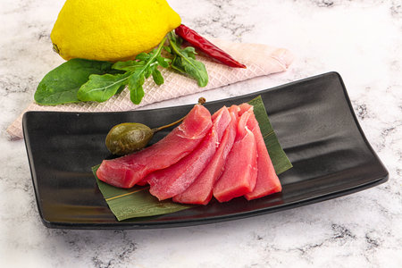 Fresh raw tuna sashimi slices appetizerの写真素材
