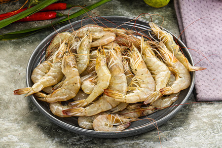 Raw fresh prawn seafood for cookingの写真素材