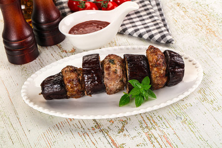 Turkish cuisine - Patlican Kebab with eggplant and minced meatの写真素材