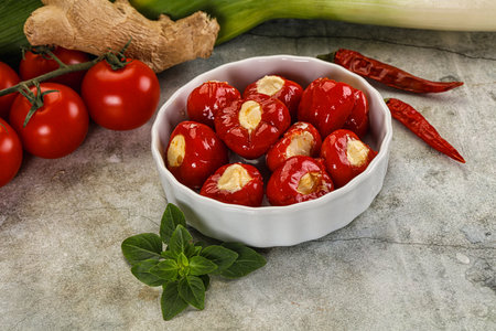 Sweet piquant cherry pepper stuffed cream cheeseの写真素材