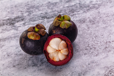 Ripe sweet juicy tropical mangosteen fruitの写真素材
