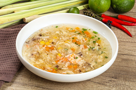Asian traditional gourmet crab soup with spicesの写真素材
