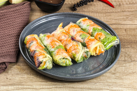 Vietnamese traditional spring roll with prawn and mangoの写真素材