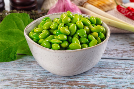 Asian Edamame beans in the bowlの写真素材