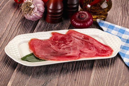 Raw tuna slimes sashimi snack in the plateの写真素材