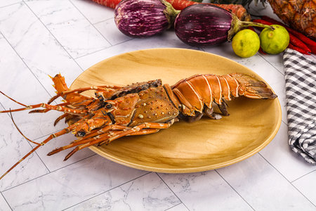 Luxury expensive boiled red spiny lobsterの写真素材