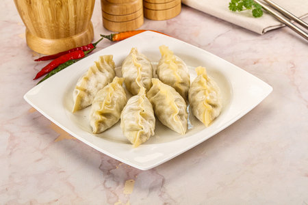Japanese steamed Gyoza - traditional stuffed dumplingsの写真素材