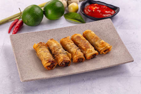 Stuffed Vietnamese Nem roll with meat and vegetables