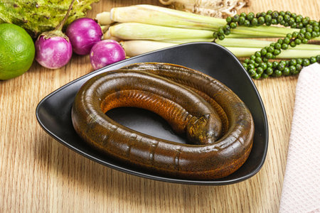 Fresh raw uncooked eel for grill in the bowl