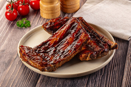 Grilled pork ribs spare with barbecue sauceの写真素材