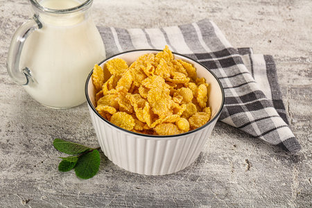 Corn flakes with milk for hearty breakfast