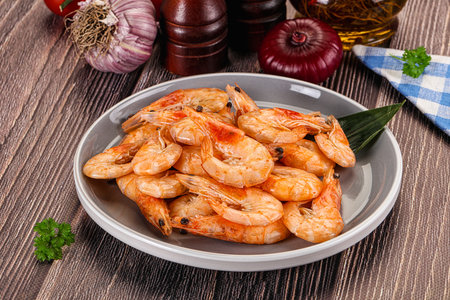 Steamed red prawn with spices in the plateの写真素材
