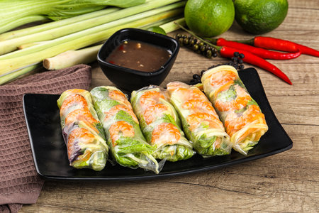 Vietnamese traditional spring roll with prawn and mango