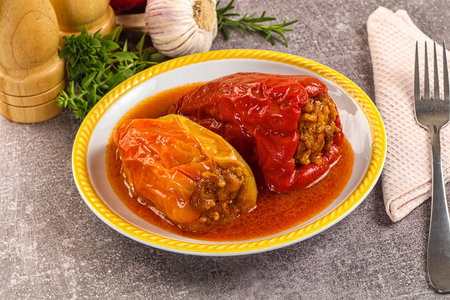 Stuffed bell pepper with meat and riceの写真素材