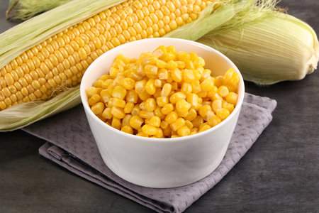 Canned sweet young corn grain in the bowl
