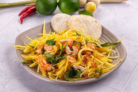 Asian salad with mango and prawn
