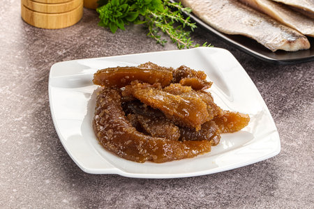 Salted Herring roe snack in the plateの写真素材