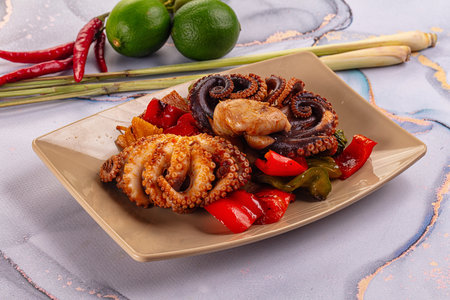 Gourmet grilled octopus with vegetables and sauce