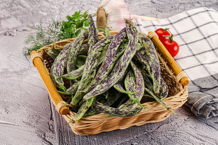 Fresh raw young green beans heap