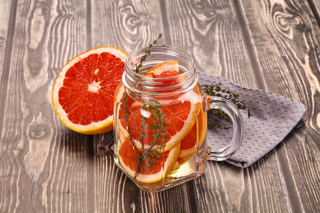 Fresh homemade grapefruit with mint in the glassの写真素材