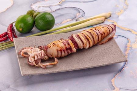 Tasty grilled wild squid with lime - Asian streetfoodの写真素材