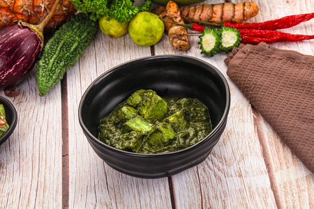 Vegetarian Indian cuisine - Palak paneer cheese with spinach