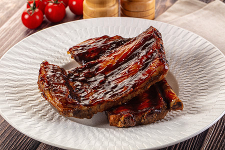 Grilled pork ribs spare with barbecue sauceの写真素材