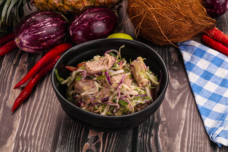 Salad with canned tuna, vegetables and cabbageの写真素材