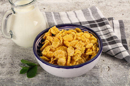 Corn flakes with milk for hearty breakfast