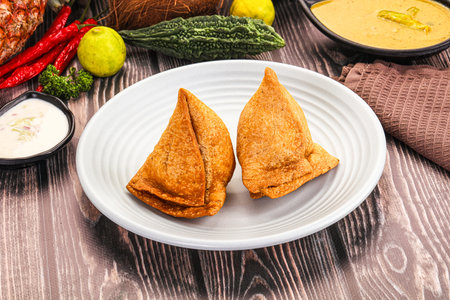 Indian cuisine - stuffed fried samosa pastrieの写真素材