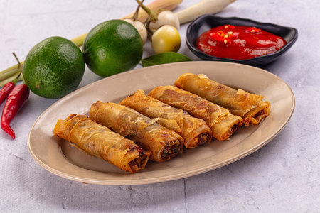 Stuffed Vietnamese Nem roll with meat and vegetablesの写真素材