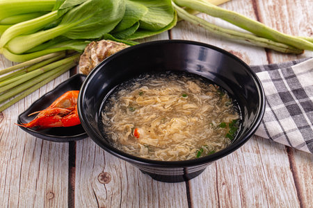 Asian soup with wild crab and prawnの写真素材