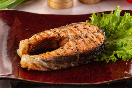 Delicous Gourmet grilled salmon fish steakの写真素材
