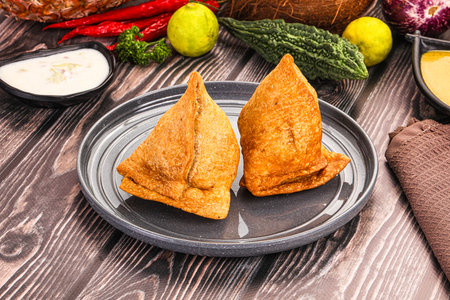Indian cuisine - stuffed fried samosa pastrieの写真素材