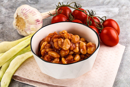 White baked bean in tomato sauce bowlの写真素材