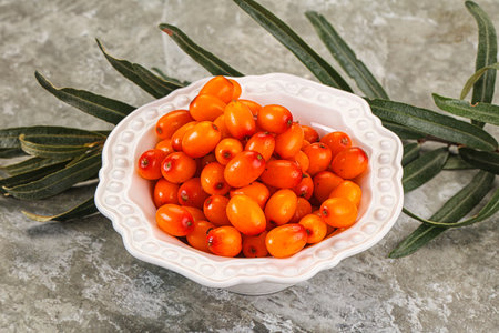 Natural organic ripe sweet buckthorn berriesの写真素材